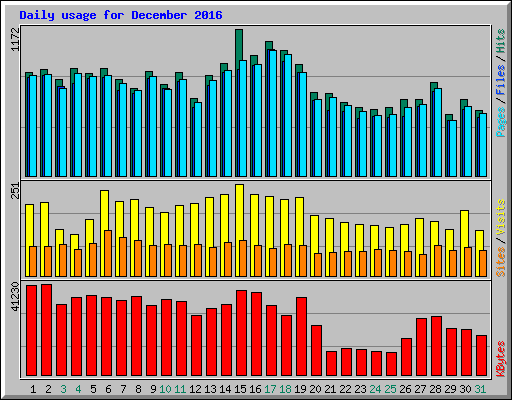 Daily usage for December 2016